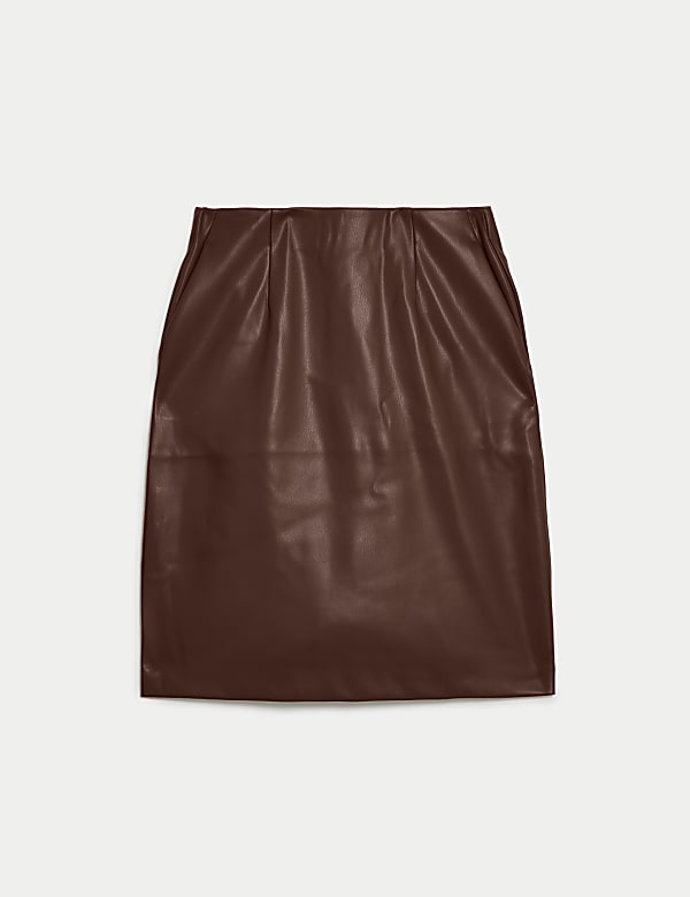 Áčková sukně koženého vzhledu ke kolenům, Marks&Spencer, 1299 Kč