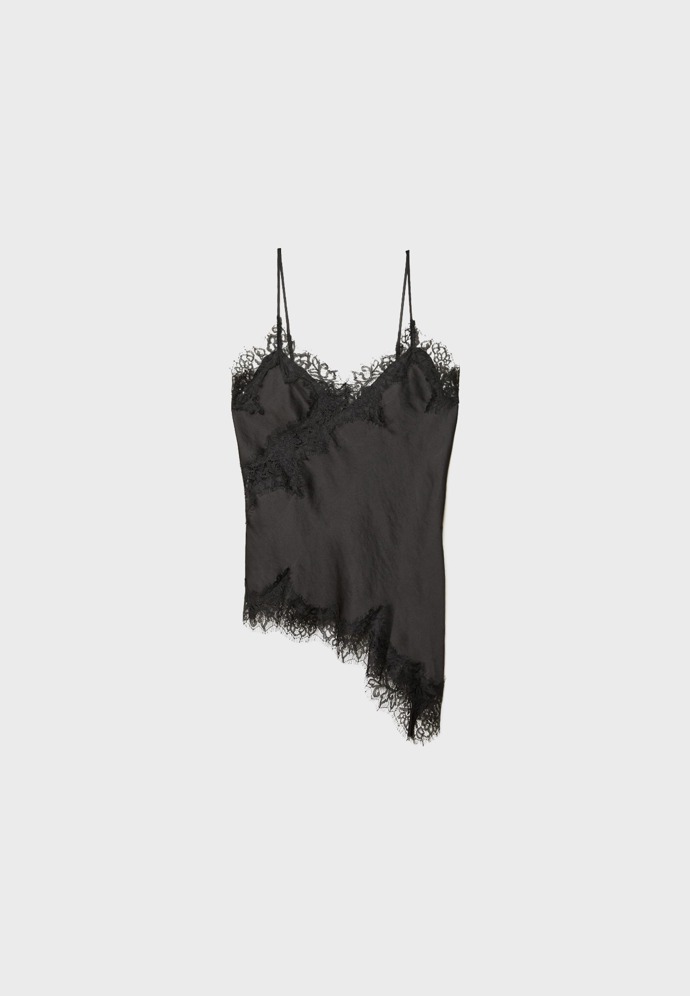 Asymetrický krajkový top prádlového stylu, Stradivarius, 649 Kč