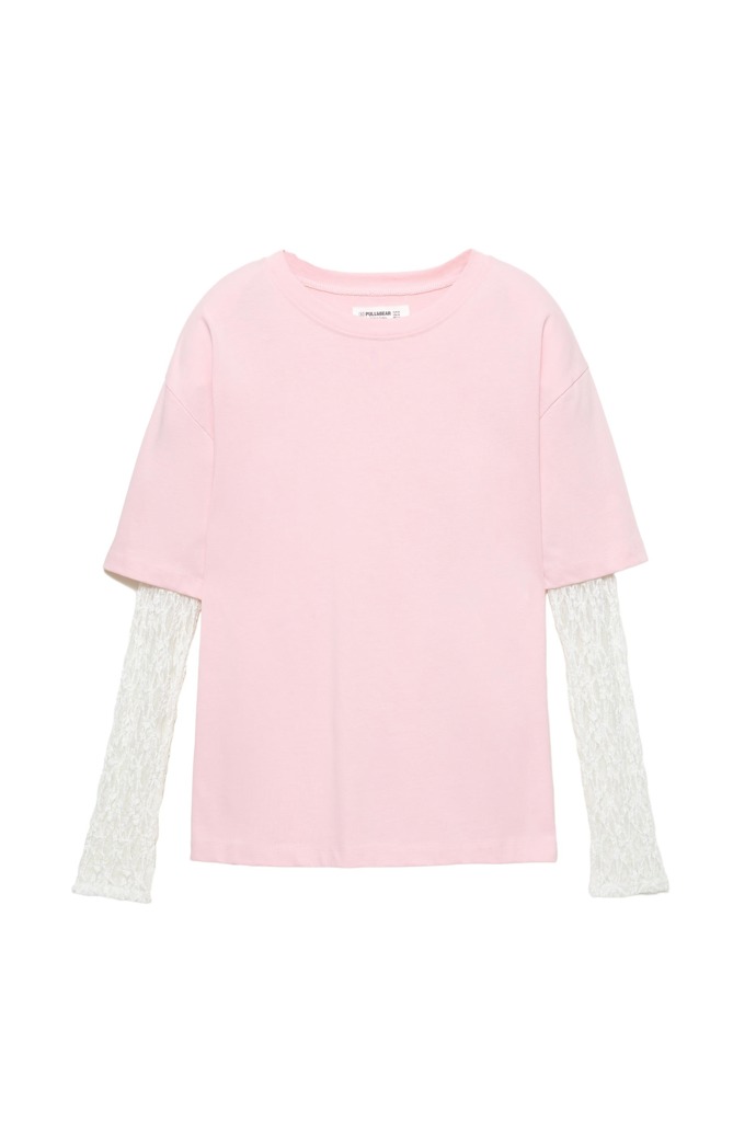 Krajkové tričko s dvojitými rukávy, Pull&Bear, 549 Kč