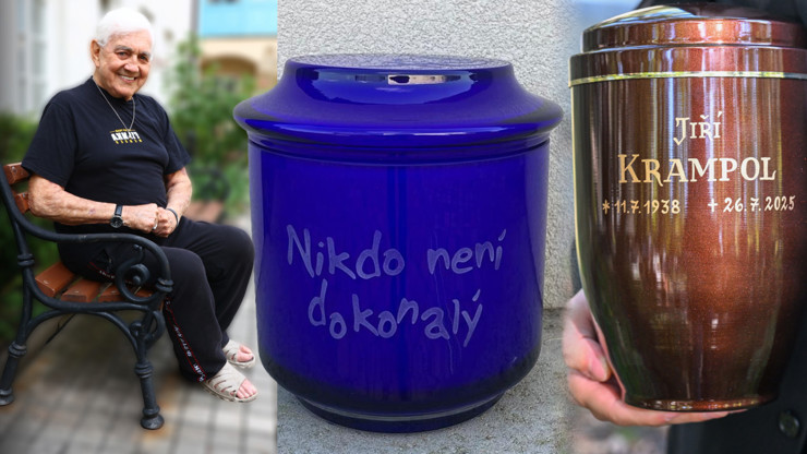 Jiří Krampol a falešná i skutečná urna.