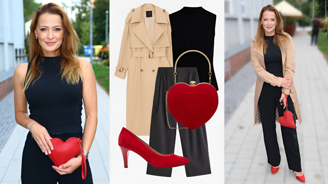 Šárka Vaňková přidala nudnému outfitu srdce: Černý model doladila červenými doplňky