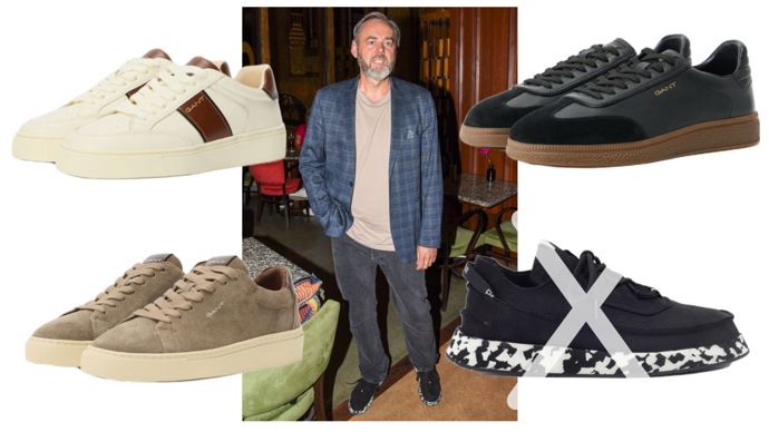 Tenisky, které má na nohou moderátor Honza Dědek, by určitě nechala na nošení na sport a do společnosti by k tomuto outfitu případně doporučila kožené a elegantnější tenisky. 