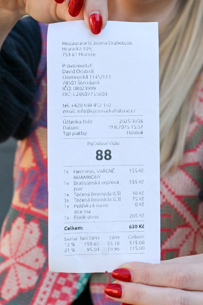 A takhle vypadá účtenka za průměrný oběd. 