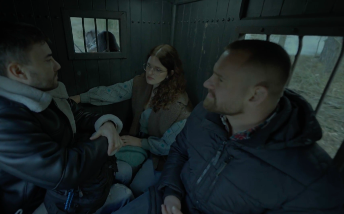 Vladimír, Karolína a Patrik v kočáře.