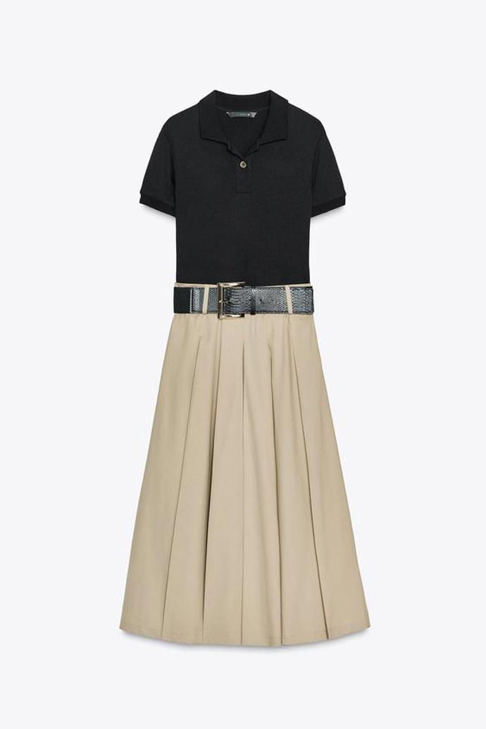 Kombinované šaty s páskem, Zara, 1299 Kč