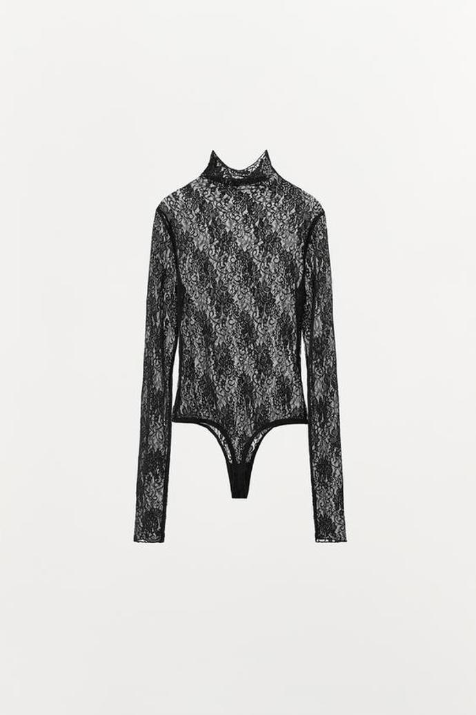 Krajkové body s dlouhým rukávem, Zara, 849 Kč