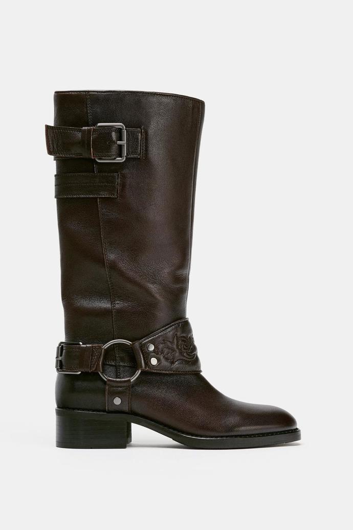 Ploché kožené kozačky s výšivkou, Zara, 2999 Kš