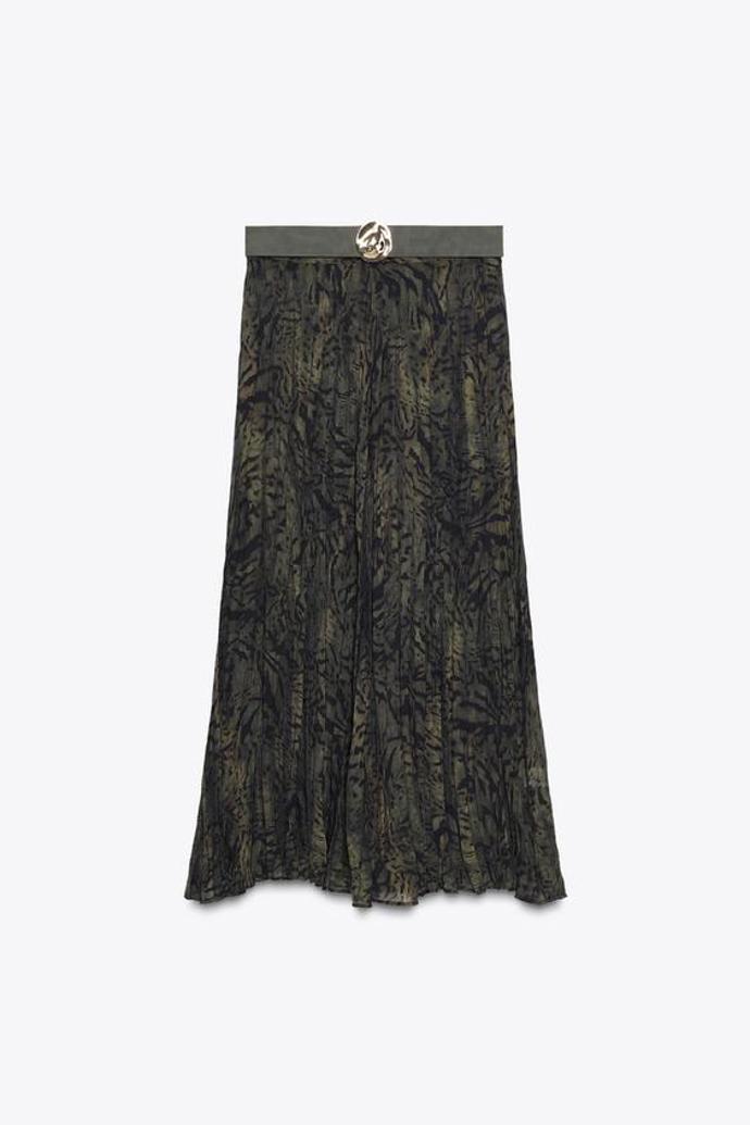 Sukně se zvířecím potiskem a páskem, Zara, 999 Kč
