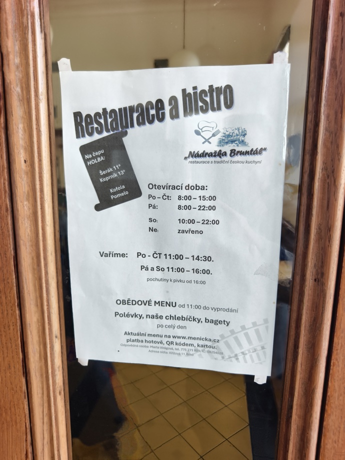 Otevírací doba restaurace.