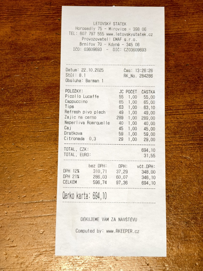 Redakce Extra.cz na místě zaplatila 694 korun. 