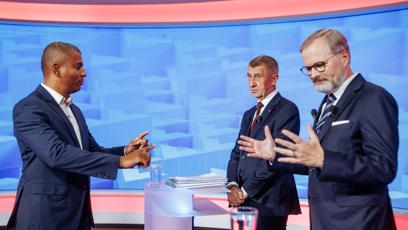 FOTO: Rey Koranteng, Andrej Babiš a Petr Fiala.