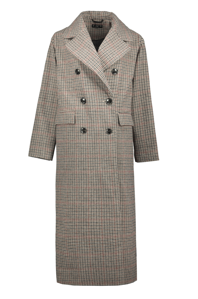 Hnědý kostkovaný kabát, F&F, 1899 Kč