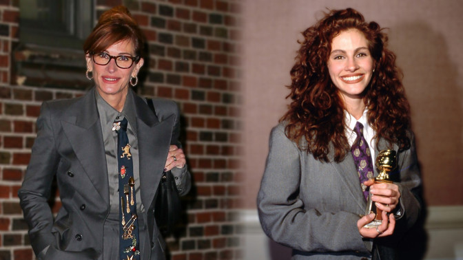 Julia Roberts oživila ikonický look z Glóbů 1990: Původní oversize pánský oblek dnes nosí její syn