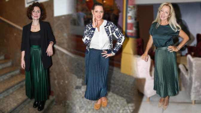 Plisované sukně ve stylu českých hvězd: Kateřina Brožová ji oblékla tón v tónu s topem, Bára Vaculíková zvolila kontrast