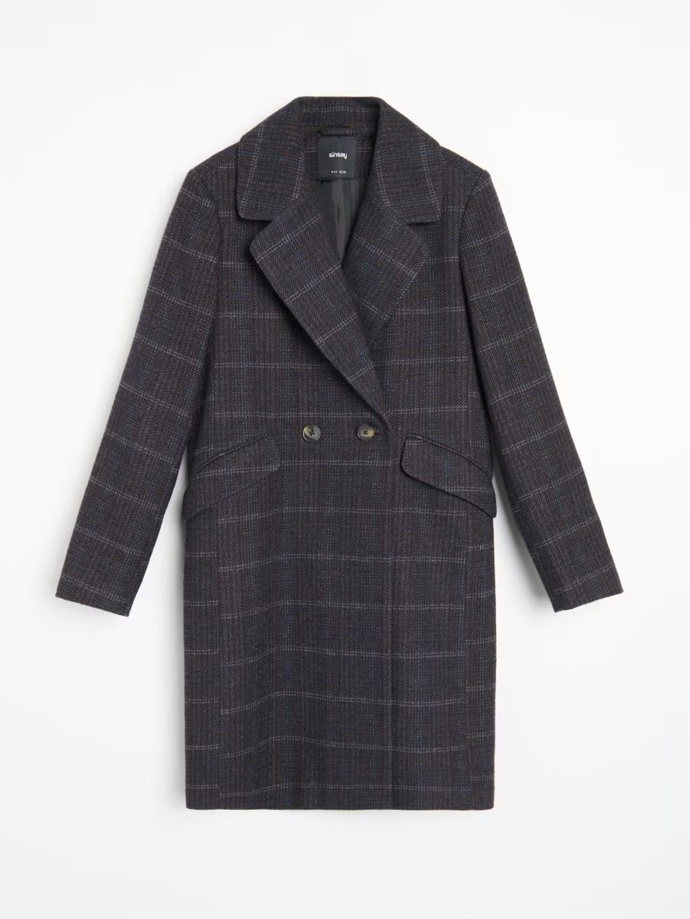 Dlouhý kostkovaný kabát, Sinsay, 699 Kč