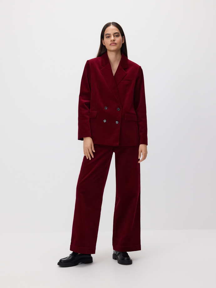 Kalhotový manšestrový kostým, Reserved, dvouřadý manšestrový blejzr 1399 Kč, manšestrové kalhoty 899 Kč