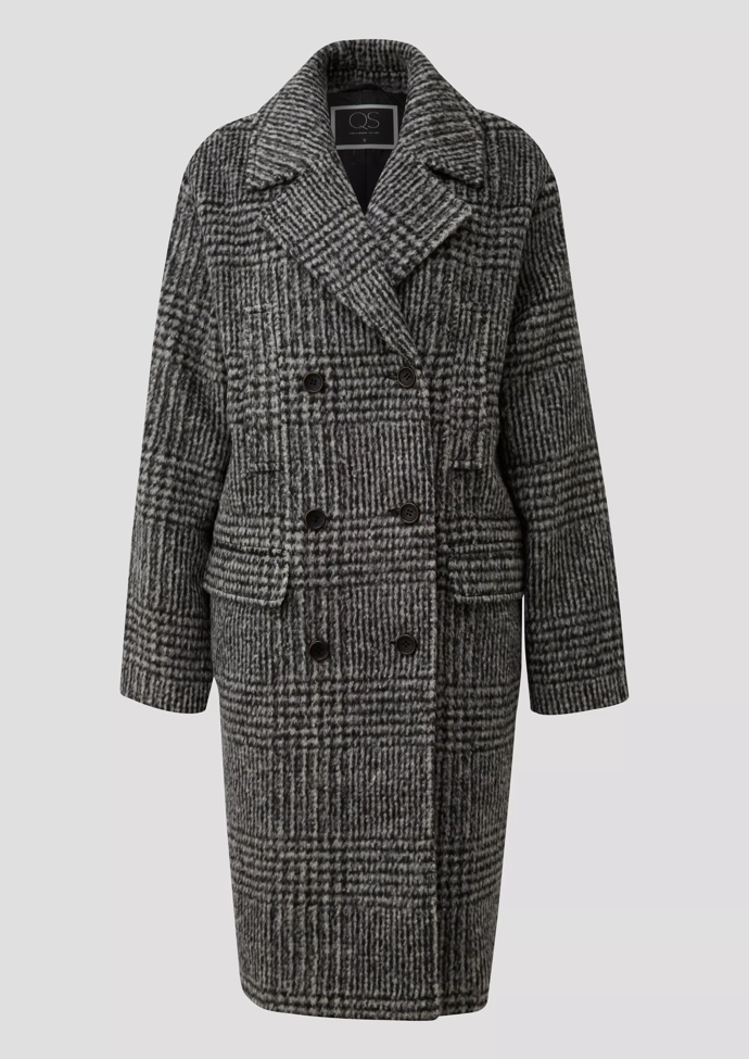 Stejně klasicky vyhlíží tento kostkovaný kabát v šedých tónech a oversize střihu ve vlněném vzhledu, s.Oliver, 3599 Kč