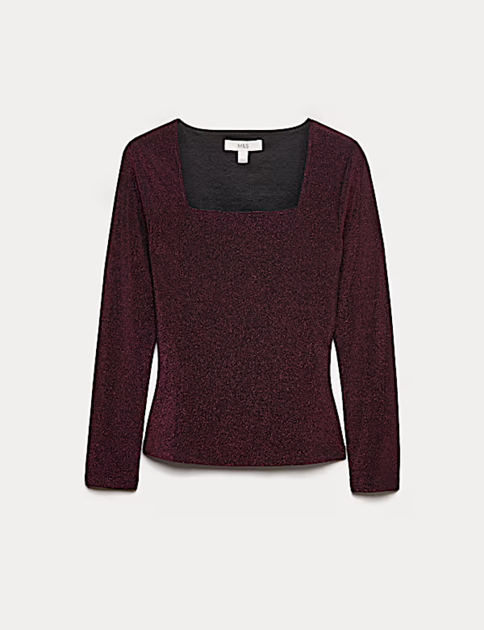 Třpytivý top s hranatým výstřihem, Marks&Spencer, 699 Kč