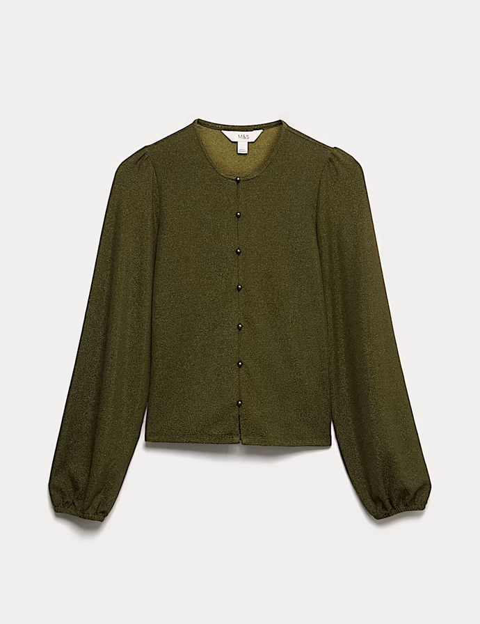 Třpytivý top s nabíranými rukávy a knoflíky, Marks&Spencer, 899 Kč