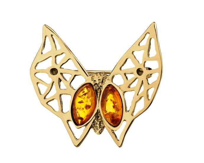Pozlacená stříbrná brož s jantarem, Apart, 2590 Kč