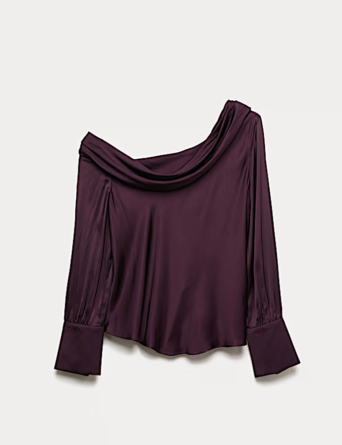 Saténový top se spadlými rukávy, Marks&Spencer, 1199 Kč