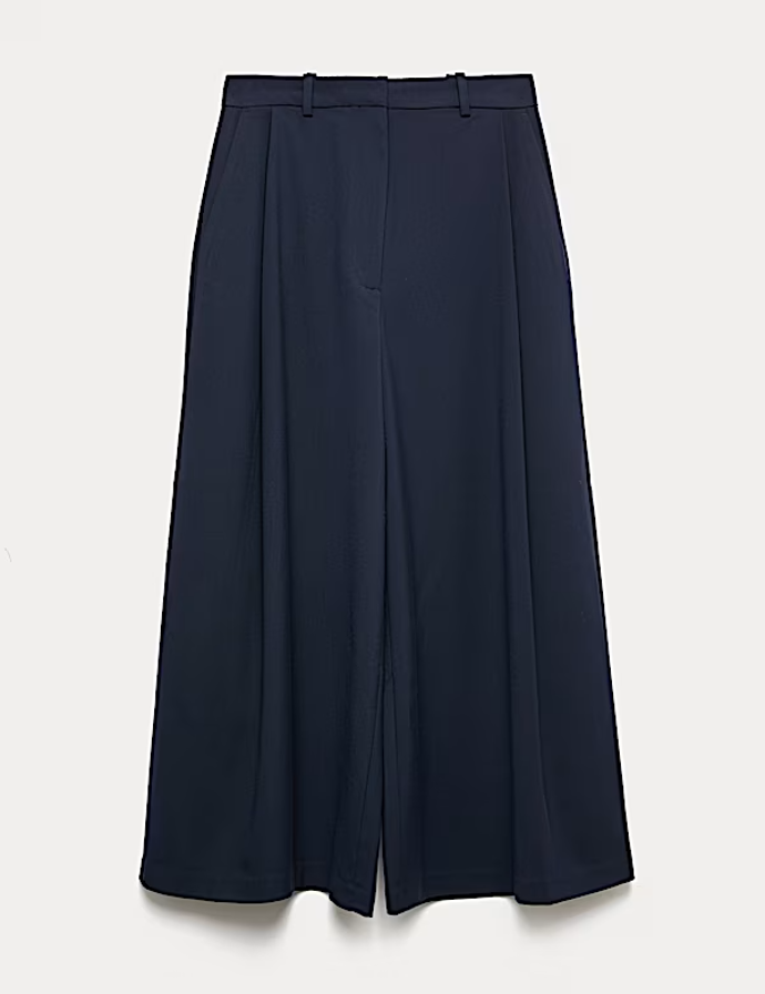 Tkané plisovaná kalhoty culottes s širokými nohavicemi, Marks&Spencer, 899 Kč