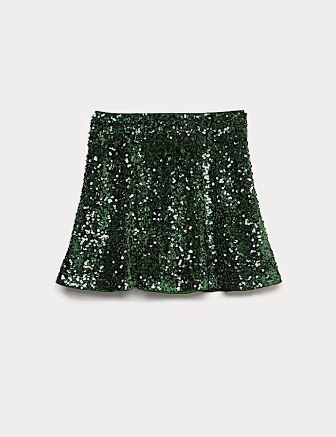 Flitrová kolová mini sukně ze sametu, Marks&Spencer, 1299 Kč