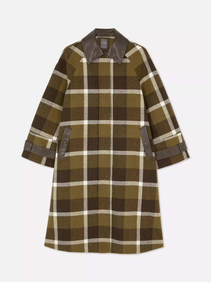 Kostkovaný kabát s lemem z umělé kůže, Primark, 1195 Kč