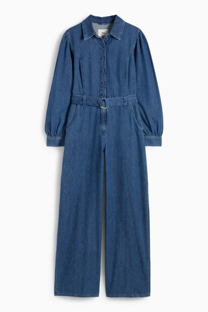 Džínový overal s páskem, C&A, 1398 Kč