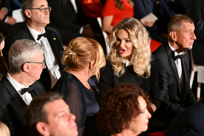 Monika Babišová a Andrej Babiš na udílení státních vyznamenání.