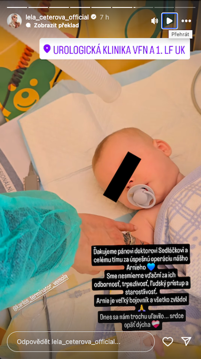 Syn Karlose Vémoly a Lely Ceterové má za sebou náročnou operaci.