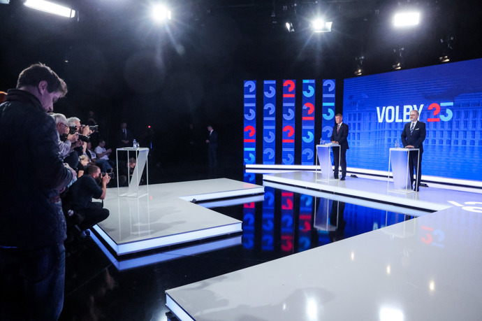 Petr Fiala a Andrej Babiš v předvolební debatě CNN Prima News.