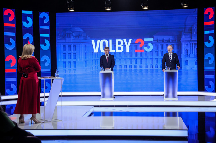 Petr Fiala a Andrej Babiš v debatě.