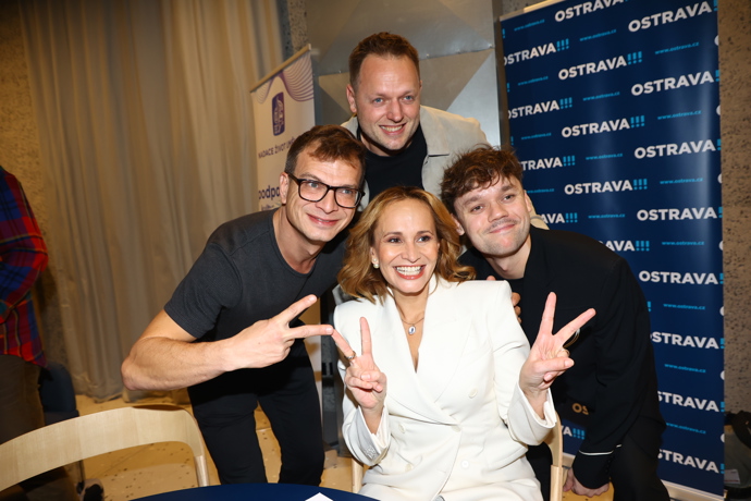 Monika Absolonová na tiskové konferenci k Cenám Thálie. 