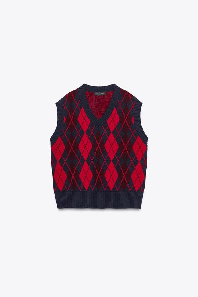 Oversize vest s kosočtvercovým vzorem, Zara, 799 Kč