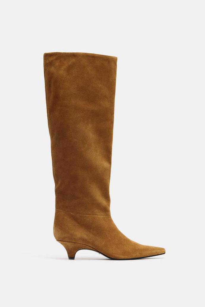 Semišové kozačky na podpatku, Zara,  2799 Kč