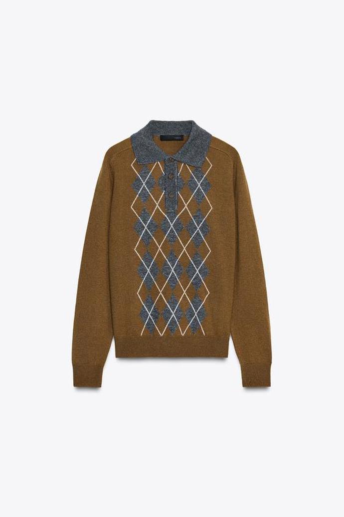 Svetr polo s kosočtvercovým vzorem, Zara, 849 Kč