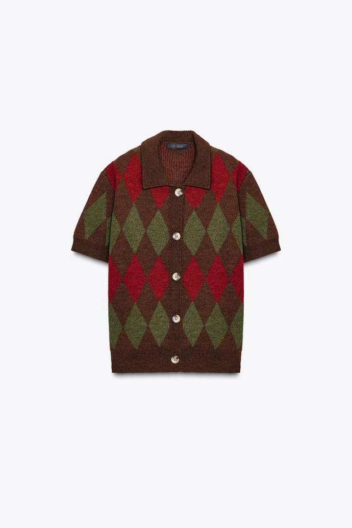 Svetr polo s kosočtvercovým vzorem, Zara, 849 Kč