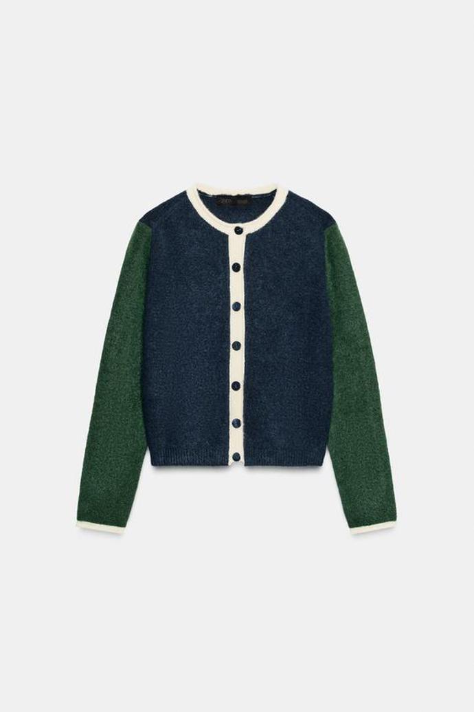Úpletový kardigan color block, Zara, 699 Kč