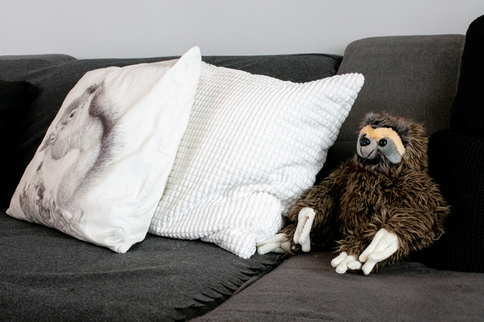 Gauč a dekorace v obývacím pokoji, kde se relaxuje.