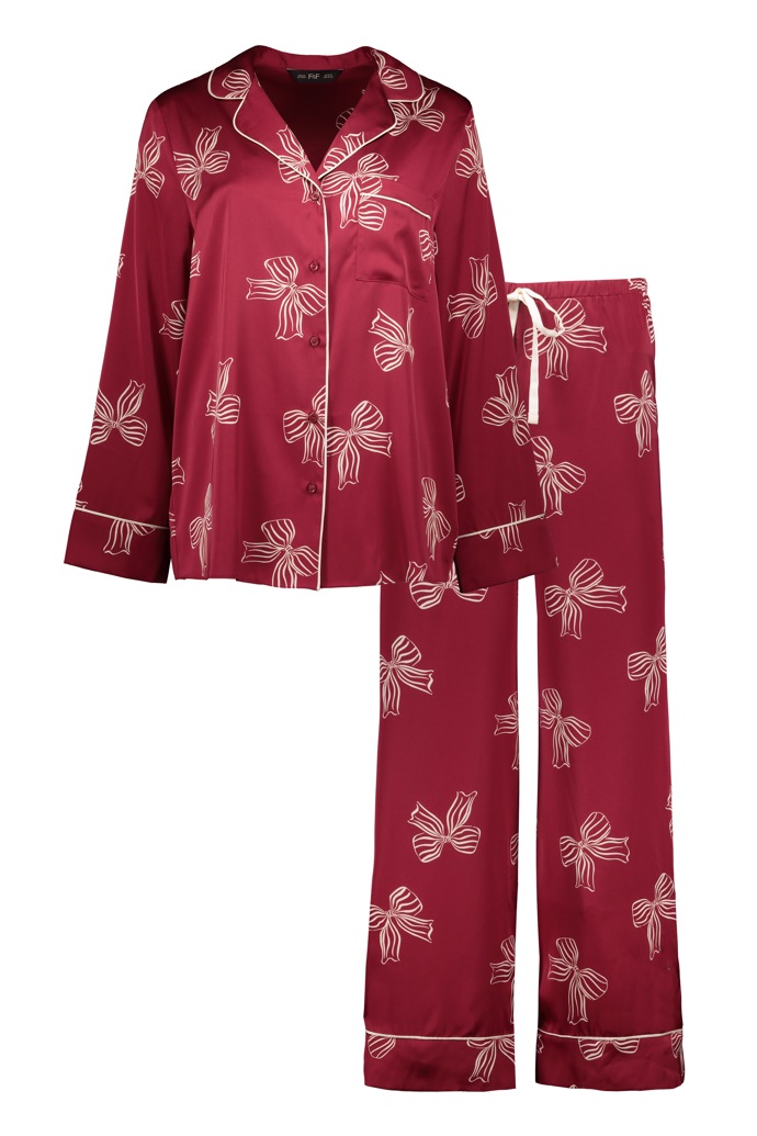 Bordó pyžamo s mašlemi, F&F, 899 Kč