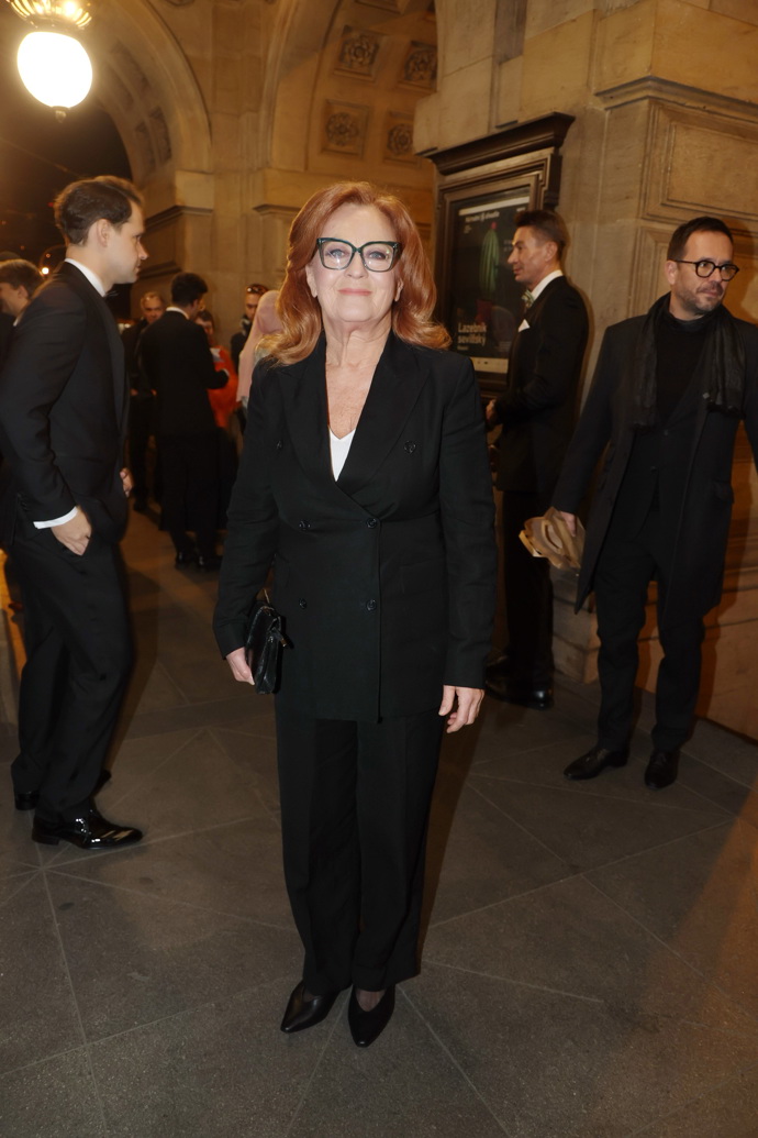 Díky výrazným obroučkám a perfektnímu účesu byla ozdobou večera.