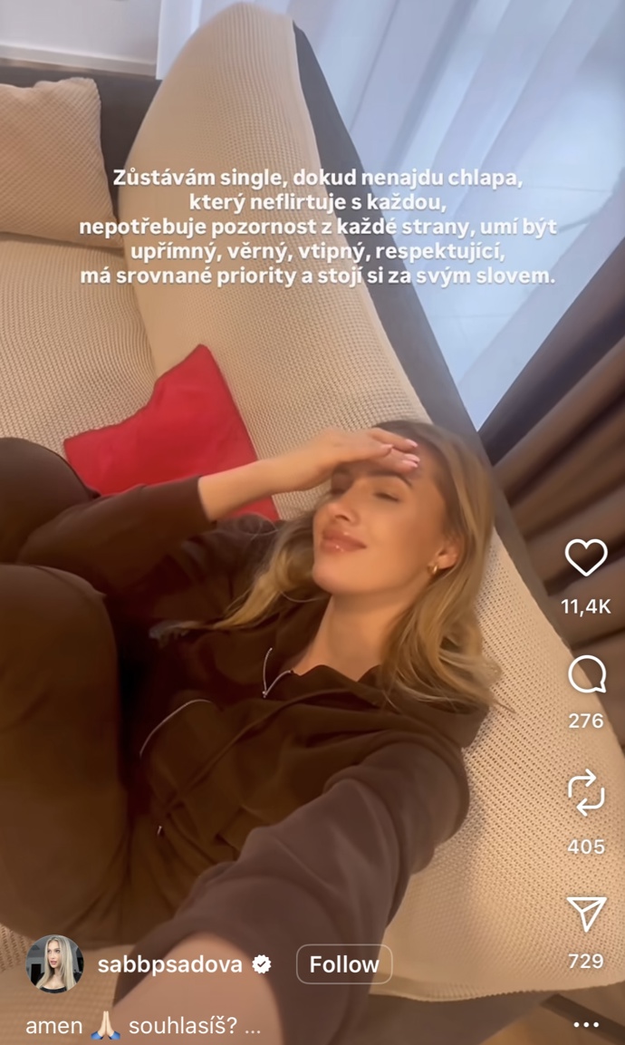 Sabina Pšádová popsala svého ideálního partnera. 