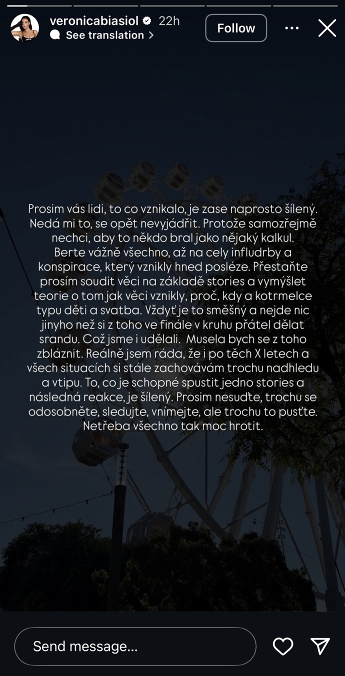 Veronica Biasiol se vyjádřila k jejímu vztahu s Matějem Dejdarem. 