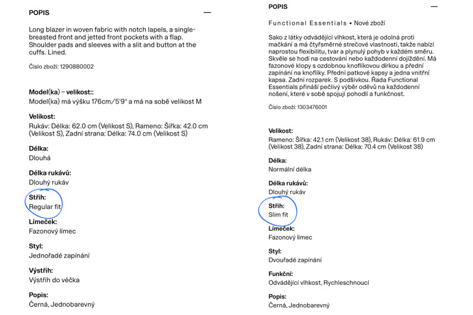 Naopak u klasického či slim fitu budete potřebovat velikost spíše větší. 