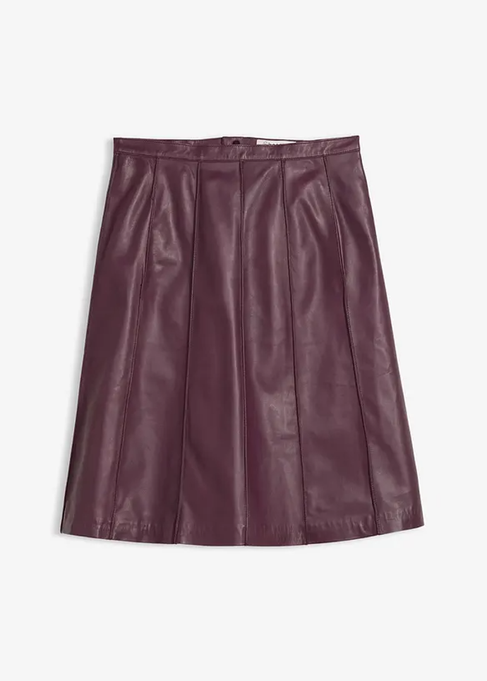Rozšířená kožená sukně z jehněčí kůže nappa, Bonprix, 3299 Kč