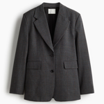 Sako v antracitové šedé s decentním kostkovaným vzorem prodává třeba H&M za 1239 Kč.