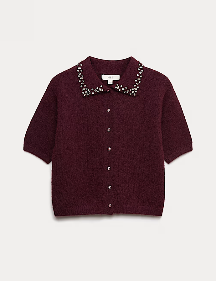 Zdobený zkrácený kardigan s vlnou,  Marks&Spencer, 1299 Kč