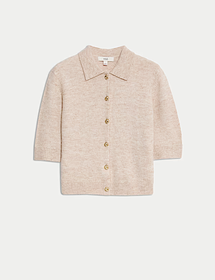 Zkrácený kardigan s alpakou a límečkem a knoflíky vpředu, Marks&Spencer, 899 Kč