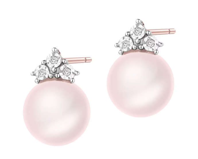 Náušnice z růžového zlata s diamanty a perlami, Apart, 9390 Kč